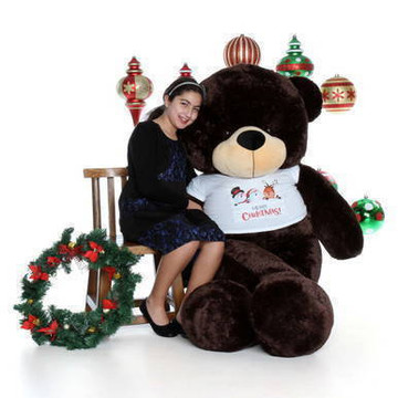 6ft Brownie Cuddles Brown Teddy Bear in Merry Christmas Shirt