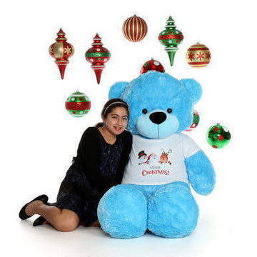 5ft Light Blue Soft and Fluffy Merry Christmas Teddy Bear