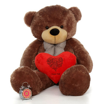 5ft Giant Teddy Bear Mocha Brown Sunny Cuddles w HVD I Love You Heart