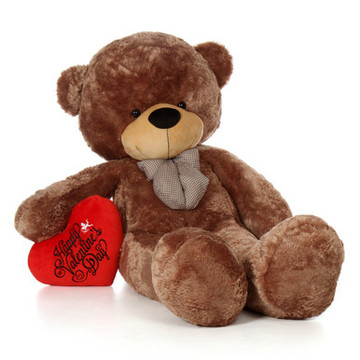 6ft Sunny Cuddles  Giant Mocha Teddy Bear With Happy Valentine\'s Day Red Plush Heart
