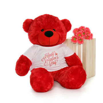 48in Bitsy Cuddles Red Giant Teddy Bear in Adorable Happy Valentine\'s Day T-Shirt