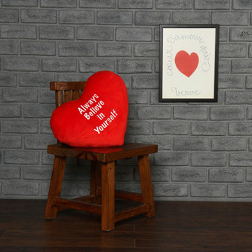 Personalized Red Pillow Heart with \"Always Believe in Yourself\" Message