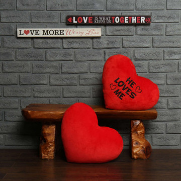 Personalized Red Pillow Heart with \"He Loves Me\" Message