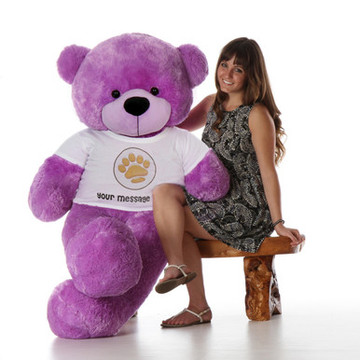 5ft DeeDee Cuddles Red Giant Teddy Bear in Personalized Paw Stamp  T-Shirt