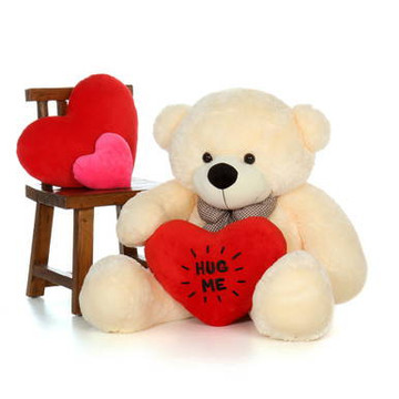 4ft Cozy Cuddles Vanilla Giant Teddy with Valentine\'s Day Hug Me heart pillow