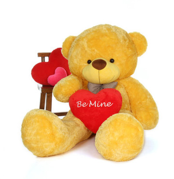 6ft Giant Teddy Daisy Cuddles Yellow fur with a cute Be Mine heart pillow