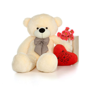 5ft Vanilla Cream Giant Teddy Bear with XOXO plush heart