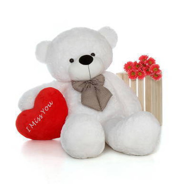 5ft Coco Cuddles White Massive Teddy Bear with I Miss You Heart Pillow