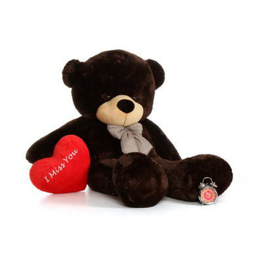 6ft Chocolate Brownie Cuddles by Giant Teddy with an I Miss You heart pillow