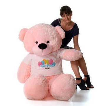 60in Pink Lady Cuddles Happy Birthday Personalized Teddy Bear