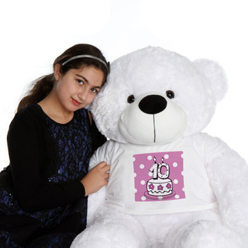 4ft Giant Teddy Bear White Coco Cuddles With Personalized Birthday T-shirt