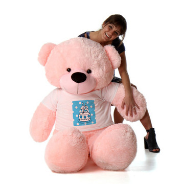 60in Pink Lady Cuddles in Blue Birthday Cake Age Number Candle Shirt