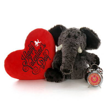 24in Ellie Elephant with XL Red “Happy Valentine’s Day” Heart Pillow