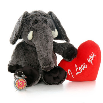 36in Elvis Elephant with XL Red “I Love You” Heart Pillow