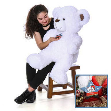 4 Foot Huge White Big Love Teddy Bear with Personalized Christmas Ornament