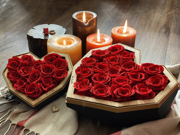 Ruby Red Roses Luxury Valentines Black Diamond Heart Gift