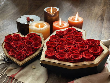 Ruby Red Roses Luxury Valentines Black Diamond Heart Gift
