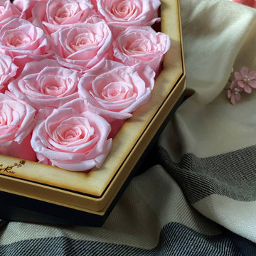 Luxury Preserved Pink Roses in Black Heart Box