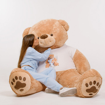 Giant 7 Foot Amber-Tan Teddy Bear with Paw Prints Biggest Giant Teddy Bear!