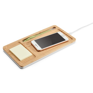 MOTT II. Organizador de secretária (mesa) em bambu e ABS com carregador wireless super-rápido 15W