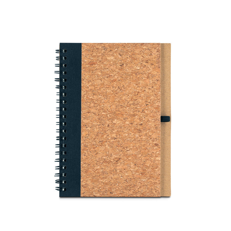 VICENTE. Caderno B6 de capa dura em cortiça e PET 100% reciclado com 140 páginas lisas recicladas