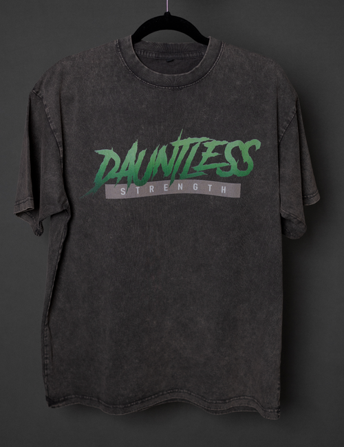 DAUNTLESS STRENGTH VINTAGE OVERDYE OVERSIZED UNISEX TEE IN CHARCOAL/GREEN - Hanging