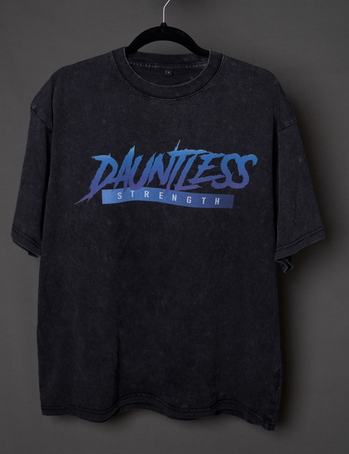 DAUNTLESS STRENGTH VINTAGE OVERDYE OVERSIZED UNISEX TEE IN BLACK/BLUE - Hanging View