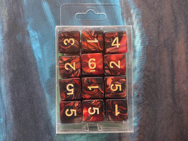 Marbled Set of 12 D6 Dice: Black and Red