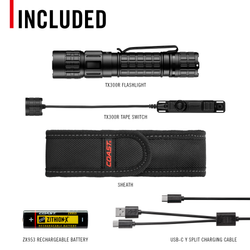 COAST 31288 TX300R – Rechargeable Flashlight, 3000 Lumens, IP67 Waterproof, Hanging gift box – what's included
