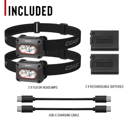 COAST 31503 FLX10R – Dual Power Rechargeable Headlamp, 1000 Lumens, IP67 Waterproof, Pack of 2 – what's included