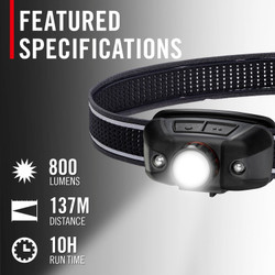 COAST 31131 FLX40R – Rechargeable Headlamp, 800 Lumens – specifications