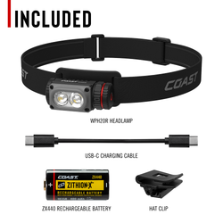 COAST 31529 WPH20R – Rechargeable Headlamp, 2000 Lumens, IP67 Waterproof – what's included