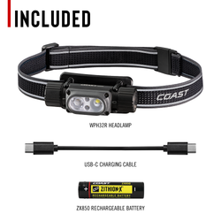 COAST 31474 WPH32R – Dual Power Rechargeable Headlamp, 2000 Lumens, IP68 Waterproof – what's included