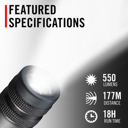 COAST 31054 GX10 – Flashlight (3xAAA), 550 Lumens, IP67 Waterproof, Hanging gift box – specifications