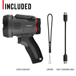 COAST 31514 LS20R – Rechargeable Spotlight, 2500 Lumens, IP67 Waterproof – what's included