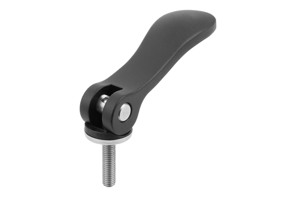 Kipp K0005.0501104X30 Cam Lever, Size 0, M4 External Thread, 30mm Stud, Aluminum Handle, Black Powder-Coated, Steel Stud