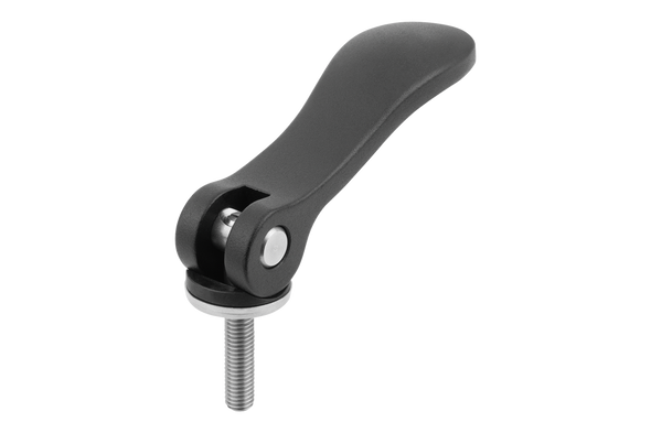 Kipp K0005.1511105X30 Cam Lever, Size 1, M5 External Thread, 30mm Stud, Aluminum Handle, Black Powder-Coated, Stainless Steel Stud