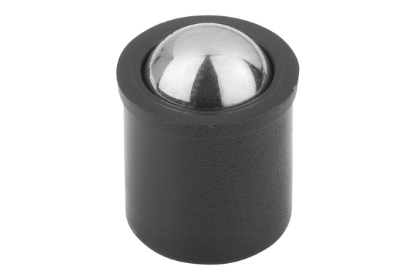 Kipp K0334.12 Spring Plunger, Smooth Version, Plastic Body, 12mm Diameter, Stainless Steel Ball, Standard Spring Force, 16mm Length