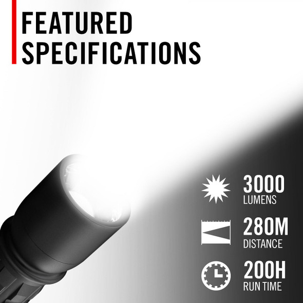 COAST 30322 XP11R – Dual Power Rechargeable Flashlight, 3000 Lumens – specifications