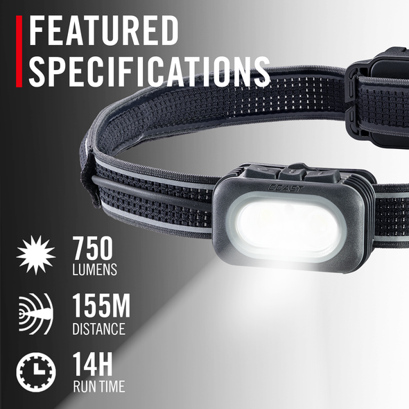 COAST 31064 RL15R – Rechargeable Headlamp, 750 Lumens – specifications