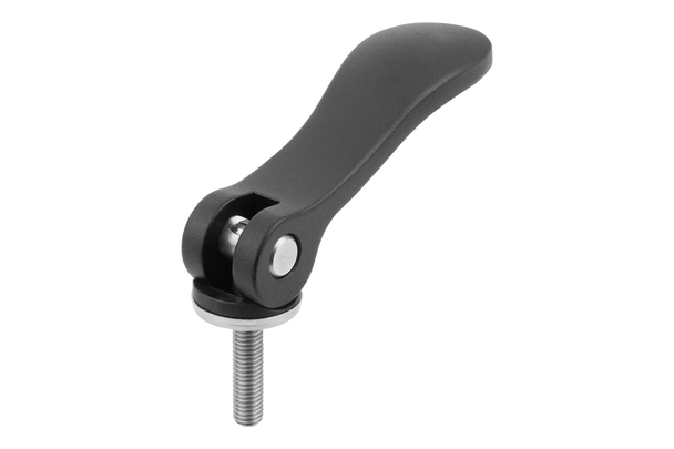 Kipp - Cam Lever: Size 1, M5 External Thread, 40mm Stud, Aluminum Handle, Powder-Coated Black, Stainless Steel Stud