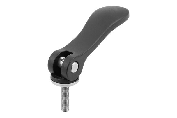 Kipp K0005.15111A1 Cam Lever, Size 1, 10-32 UNC External Thread, Aluminum Handle, Black Powder-Coated, Stainless Steel Stud