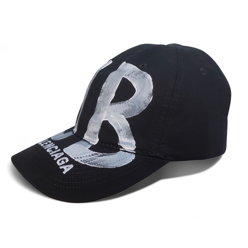 Balenciaga Mens BB Sprayed Cotton Drill Black Baseball Cap