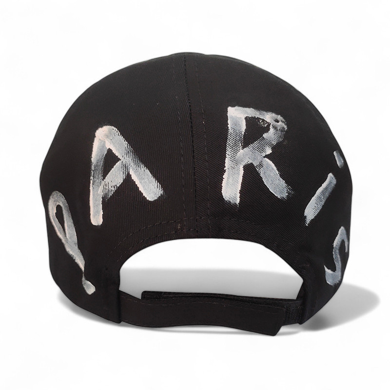 Balenciaga Mens BB Sprayed Cotton Drill Black Baseball Cap
