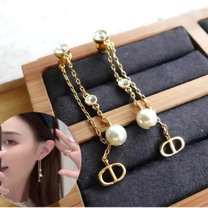 Dior Tribales Earrings Gold-Finish Metal with White Resin Pearls and Silver-Tone Crystals