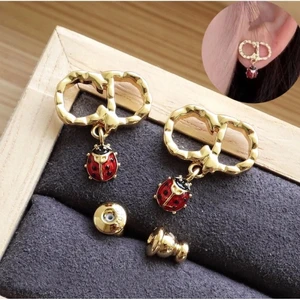 Dior Qixi CD Lady Twist Earrings Gold-Finish Metal with Red and Black Lacquer