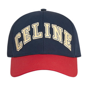 Celine College Baseball Cap in Cotton Navy/ Red