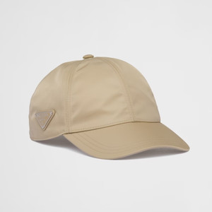 Prada Re-Nylon Logo Baseball Beige Cap Mens Hat