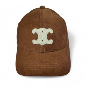 Celine Triomphe Patch Corduroy Brown Baseball Cap