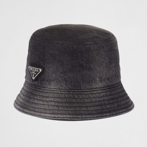 Prada Triangle Logo Black Denim Bucket Hat